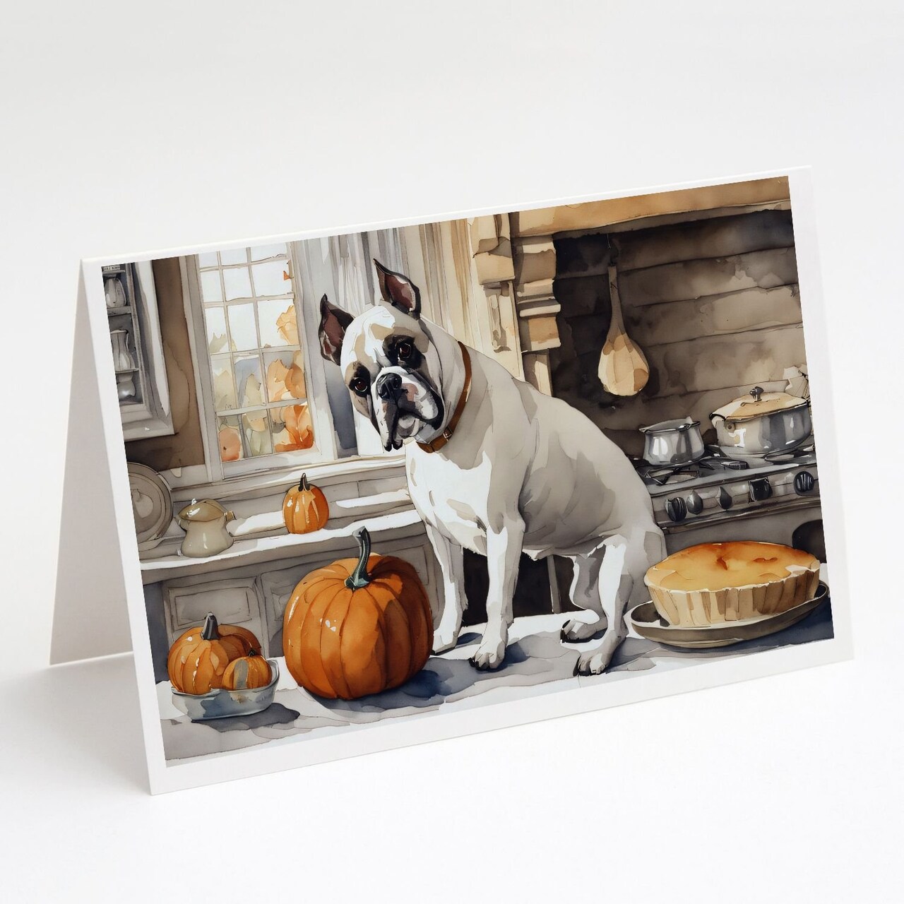 Edge Collections - 5" x 7" - Multicolor - Boxer Fall Kitchen Pumpkins Greeting Cards Blank Cards with Envelopes - 8 Pieces